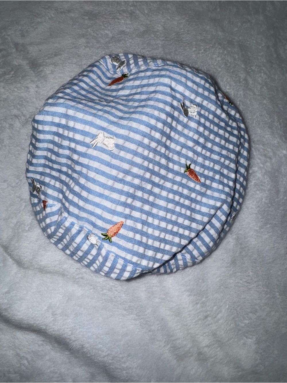 Newborn Seersucker Bucket Hat with Embroidered Carrots - Blue